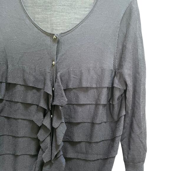 Ann Taylor Black Ruffle Front Cardigan - Size Large - Picture 4 of 10